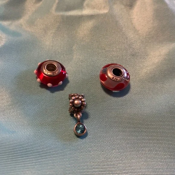 Trio Pandora Red and Silver Charms (2) 925 Sterling with silver Turquoise Accent - Picture 4 of 4